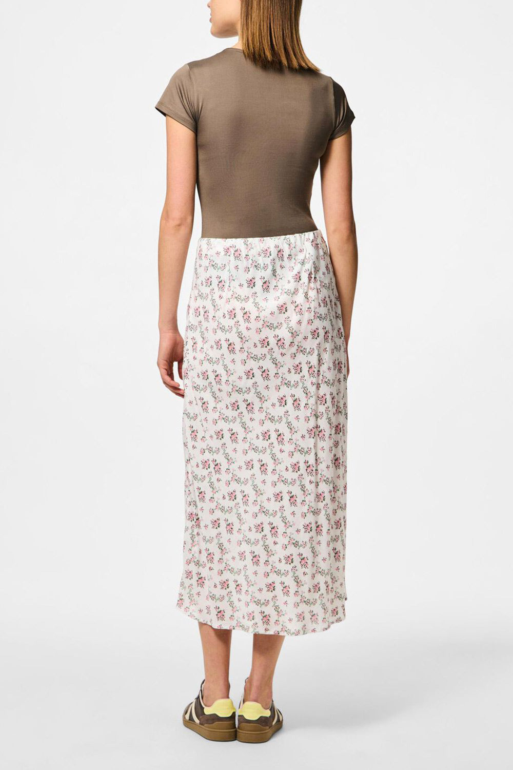 Bithia Pink Long White Skirt with Floral Pattern | Boutique 1861 model back