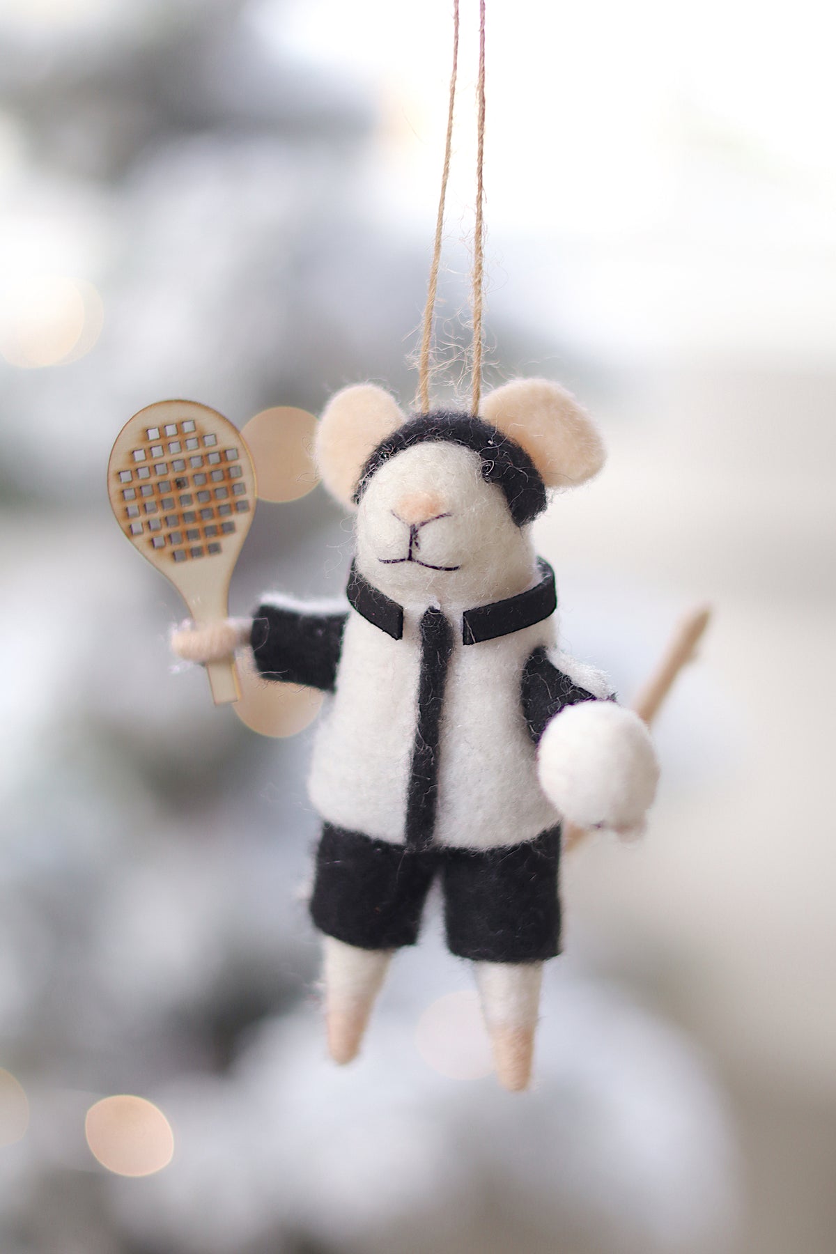 lifestyle view of pickle ball percy Sporty Holiday Mouse Ornament - 10 Options at Maison garçonne