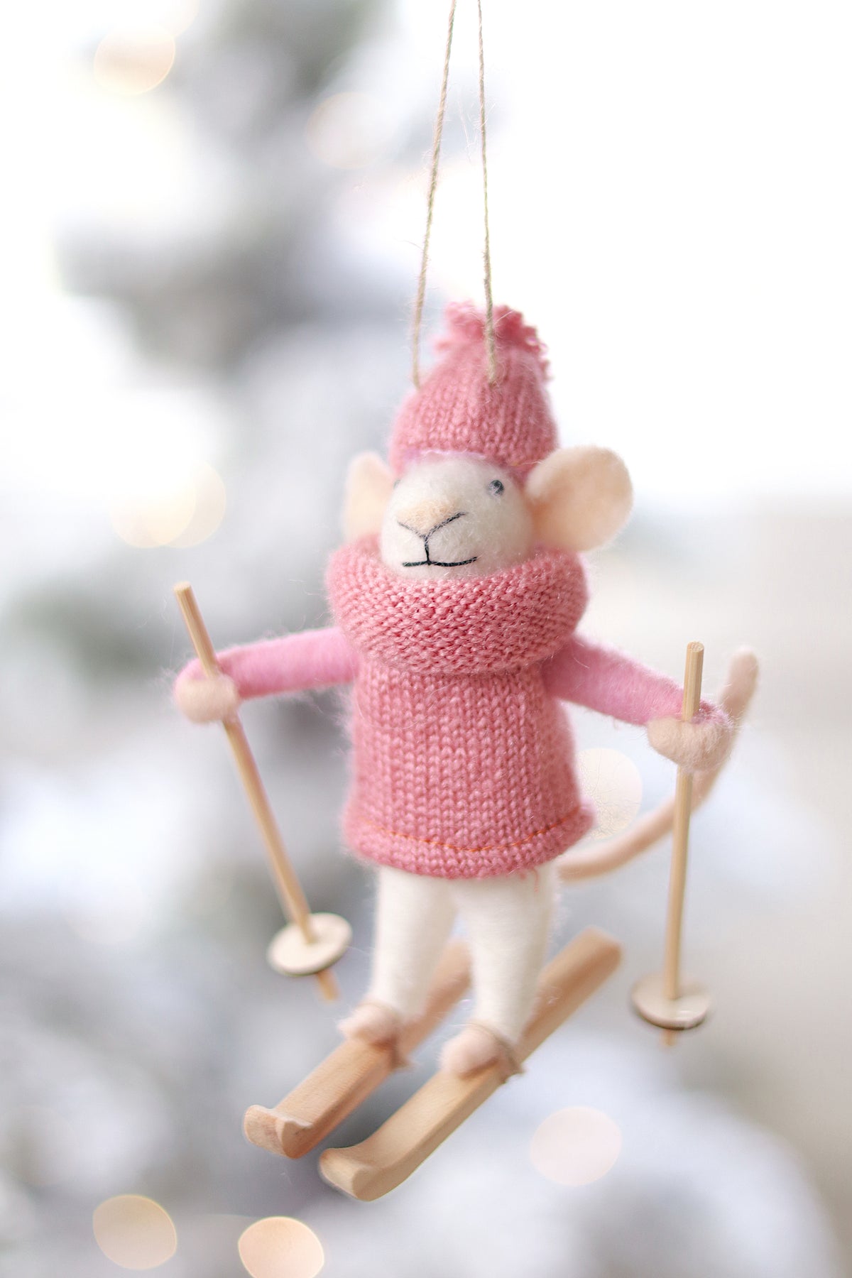 lifestyle view of skiing sophie Sporty Holiday Mouse Ornament - 10 Options at Maison garçonne
