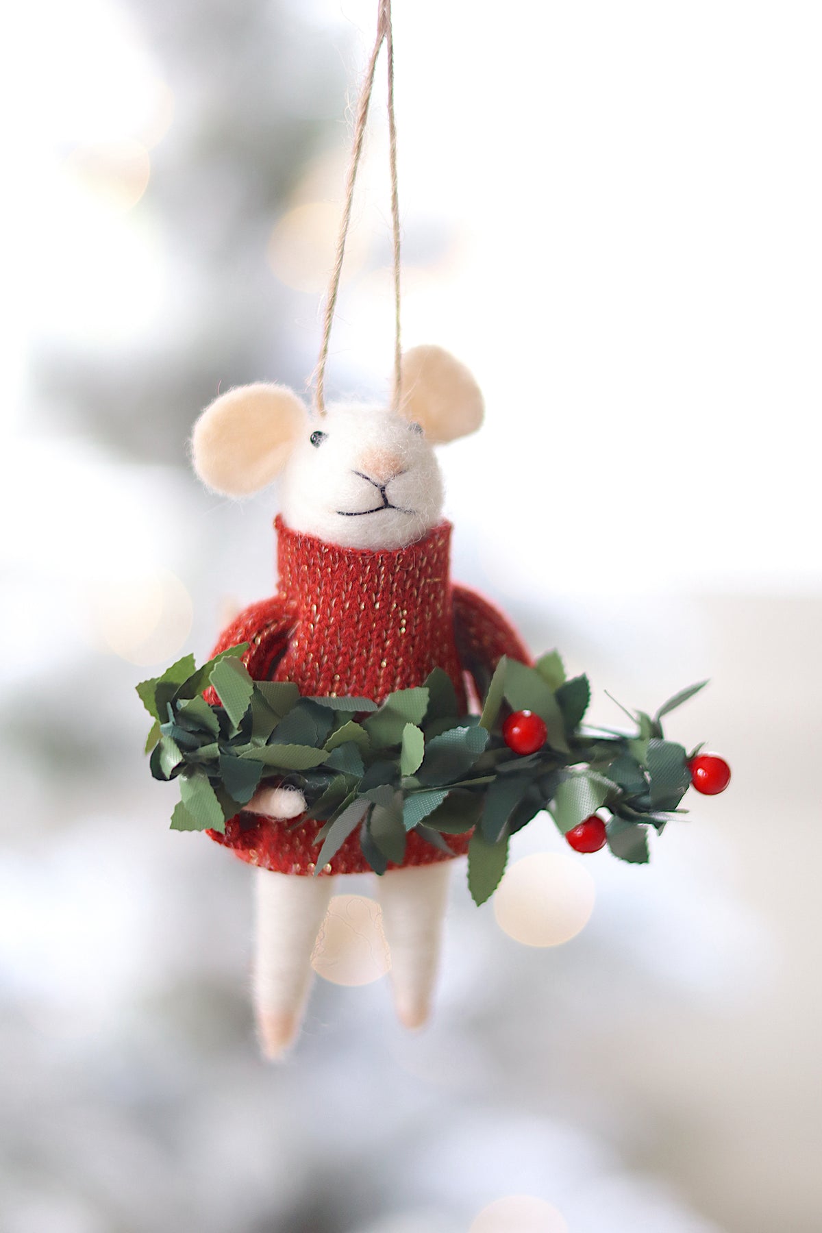 lifestyle view of winter bough winston Festive Holiday Mouse Ornament - 13 Options at Maison garçonne