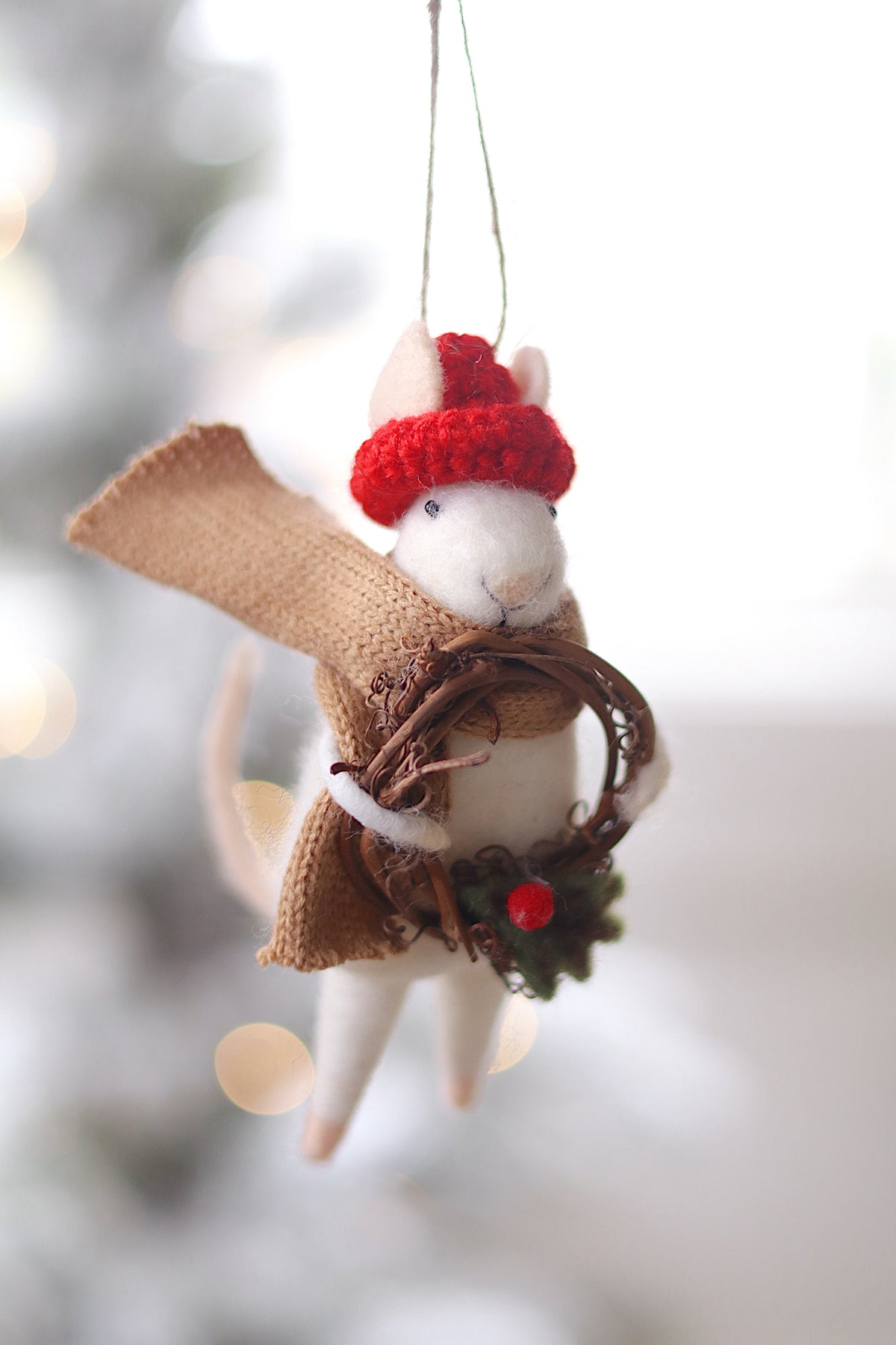 lifestyle view of willow wreath wilma Festive Holiday Mouse Ornament - 13 Options at Maison garçonne
