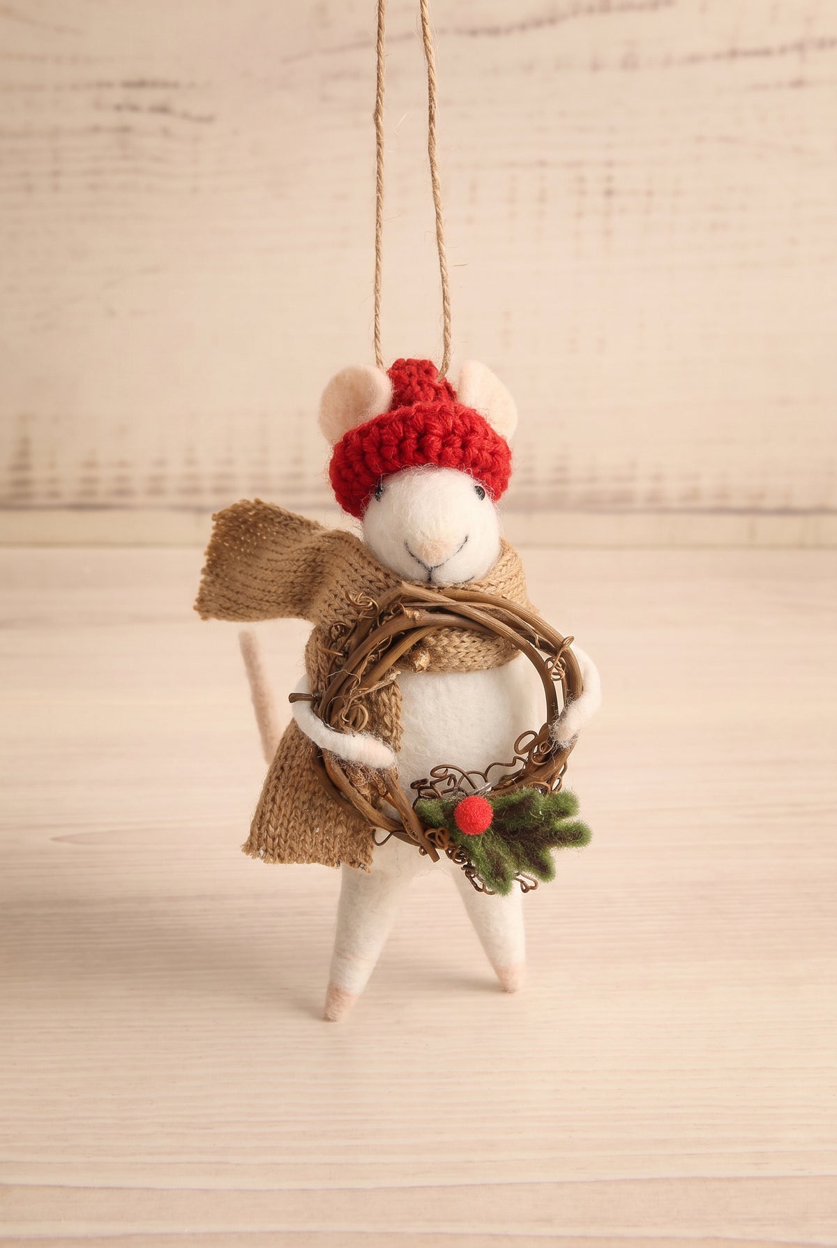 view of willow wreath wilma Festive Holiday Mouse Ornament - 13 Options at Maison garçonne
