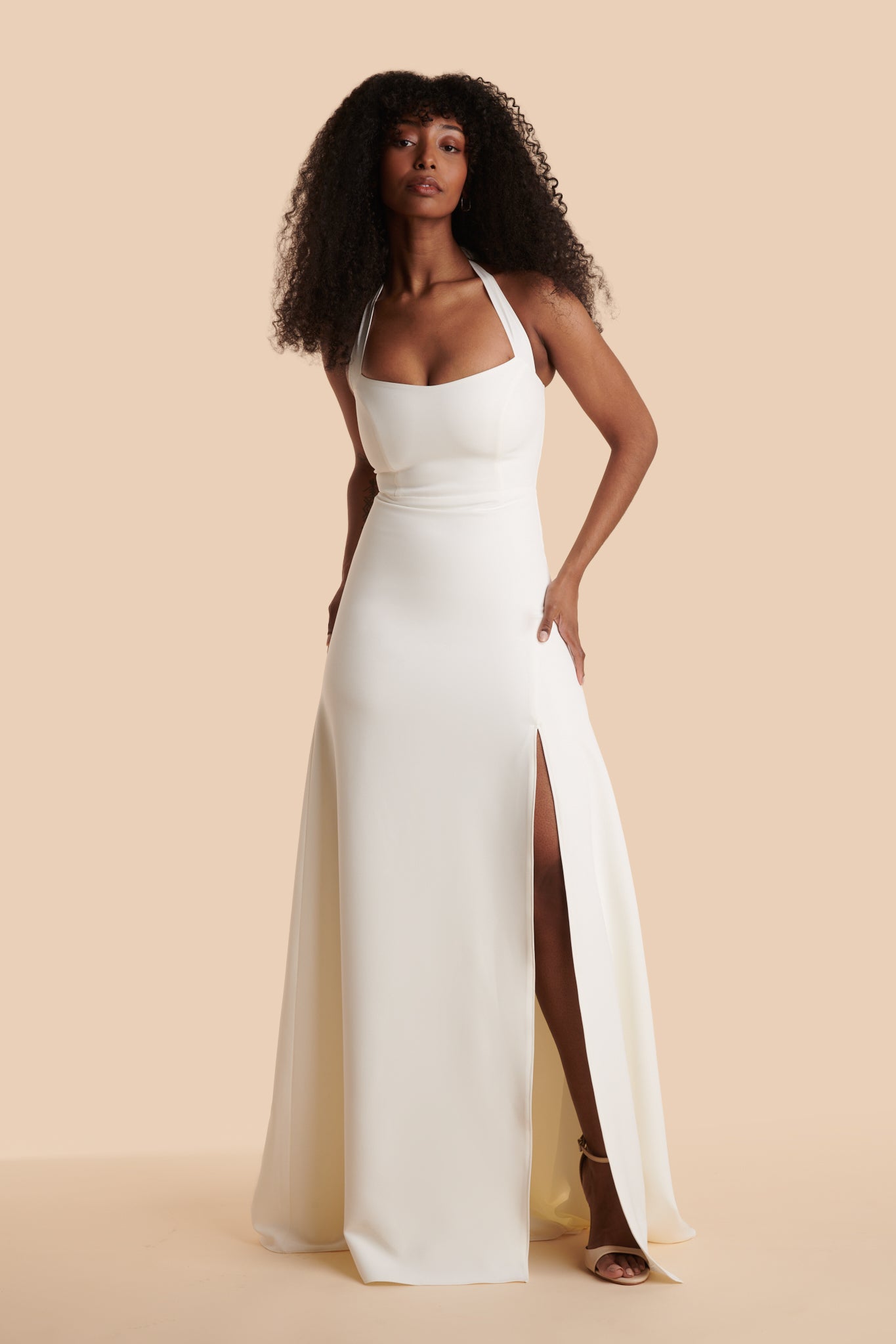 Denisia Ivory Bridal Maxi Dress w/ Train | Boudoir 1861 front model