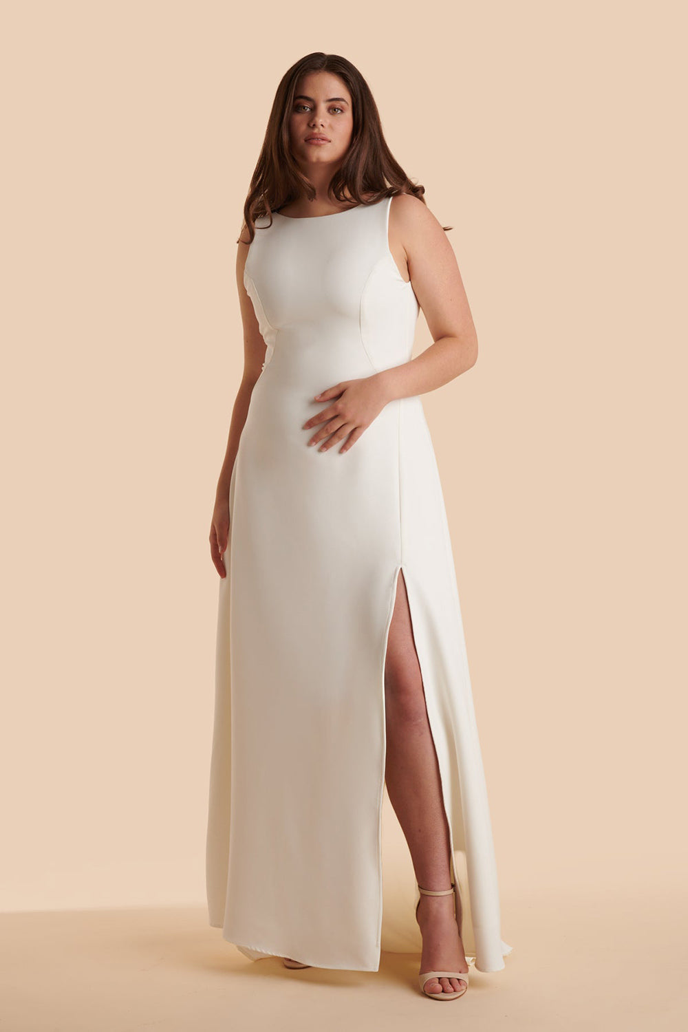 Elenova White High Neck Gown w/ Train | Boudoir 1861 model