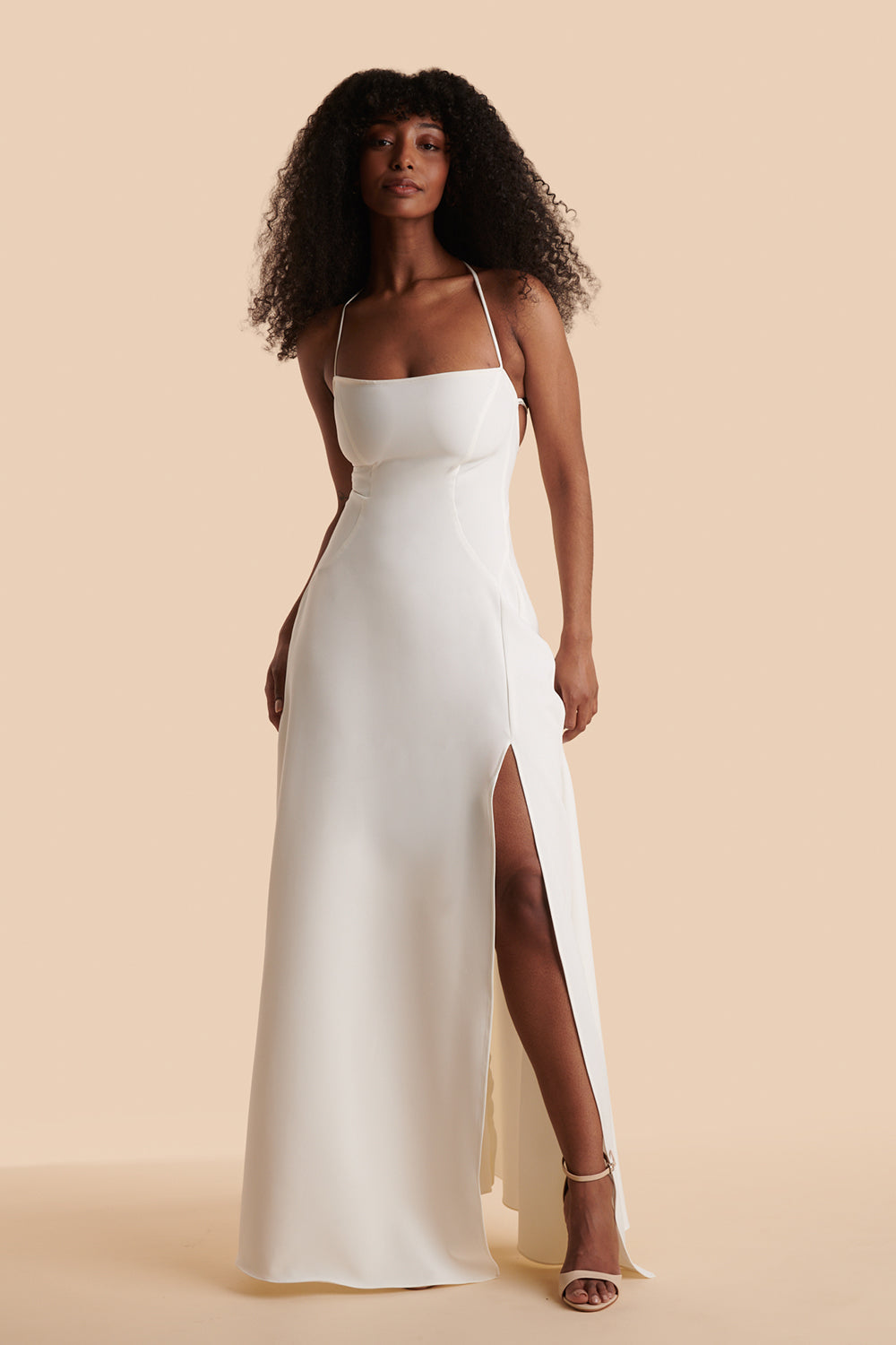 Izabella Ivory A-line Maxi Dress w/ Open Back | Boudoir 1861 front model