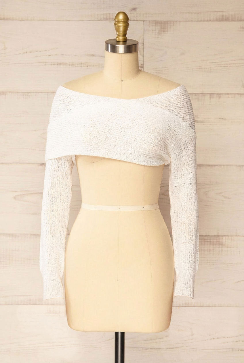 Ameca Ivory Knitted Convertible Crop Top | La petite garçonne front view