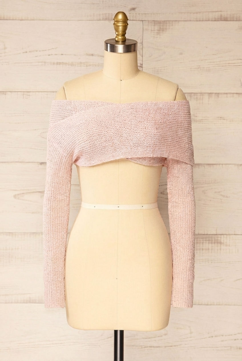 Ameca Blush Knitted Convertible Crop Top | La petite garçonne front view