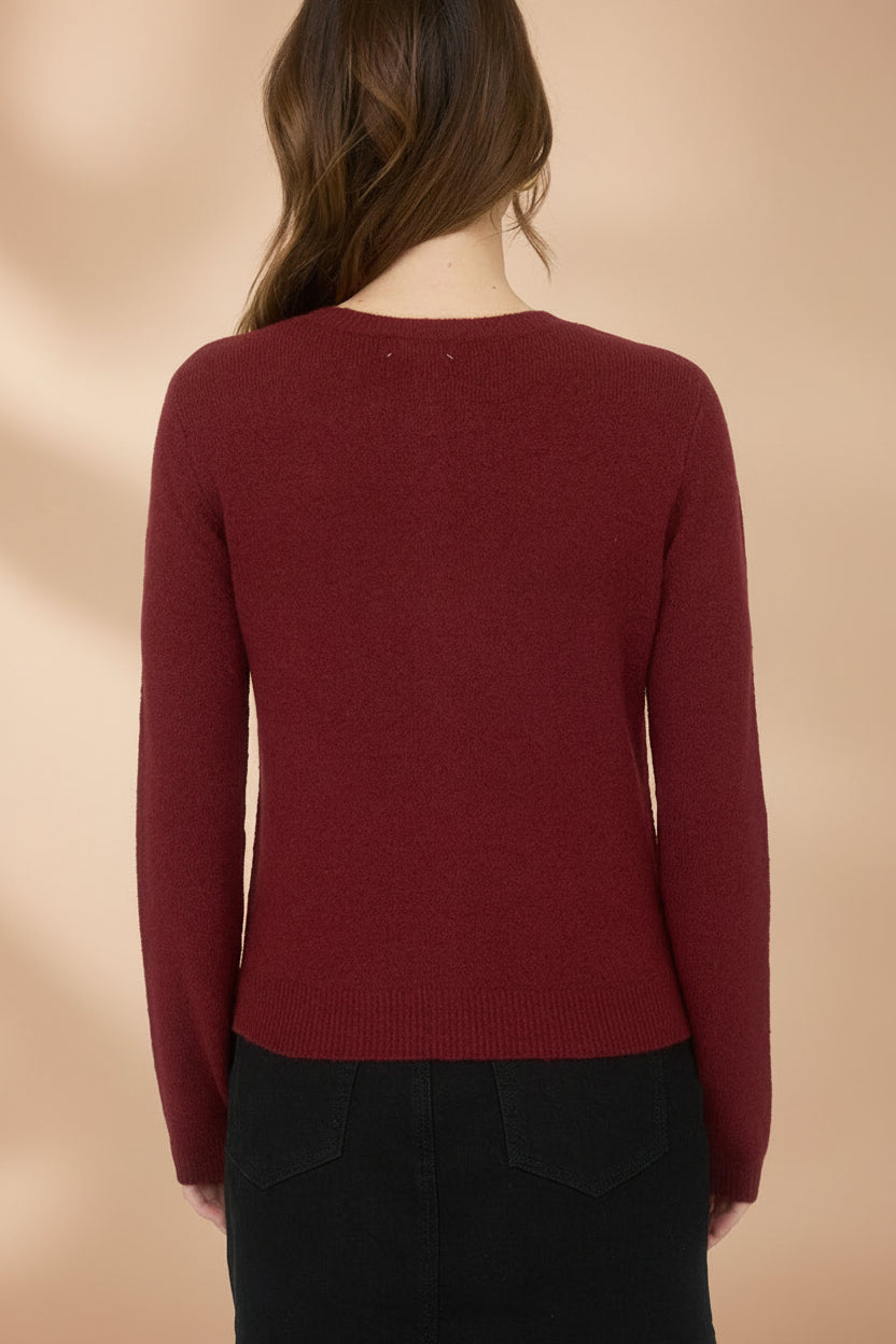 Andenes Burgundy Buttoned-Up Cardigan | La petite garçonne model back