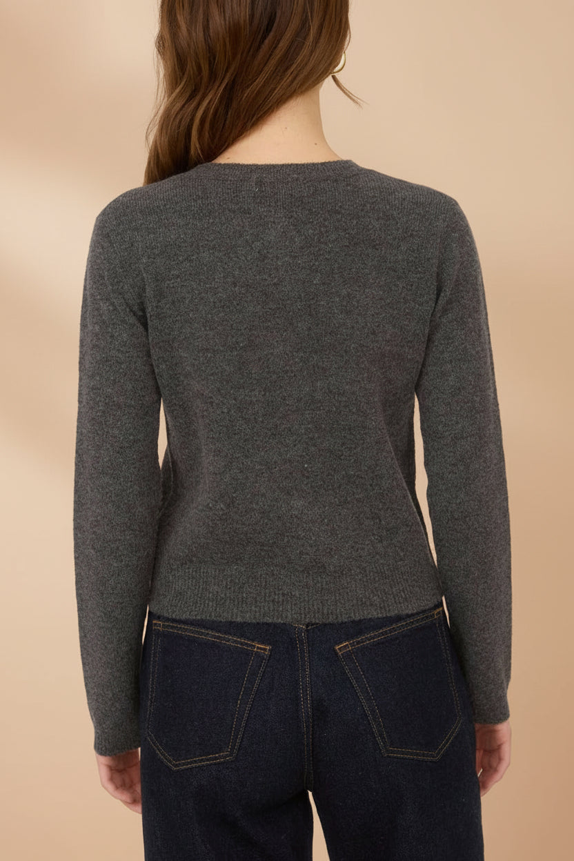 Andenes Grey Buttoned-Up Cardigan | La petite garçonne back model