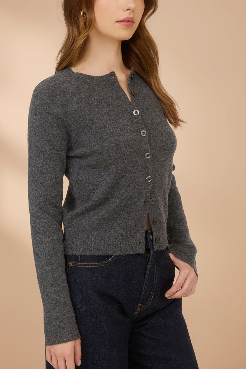 Andenes Grey Buttoned-Up Cardigan | La petite garçonne side model