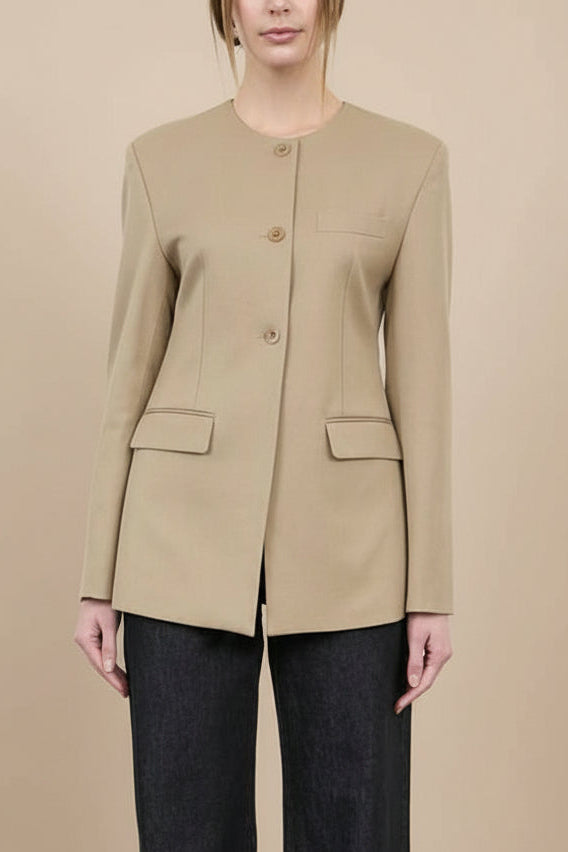 Armidale Beige Blazer with Shoulder Pads | La petite garçonne front model