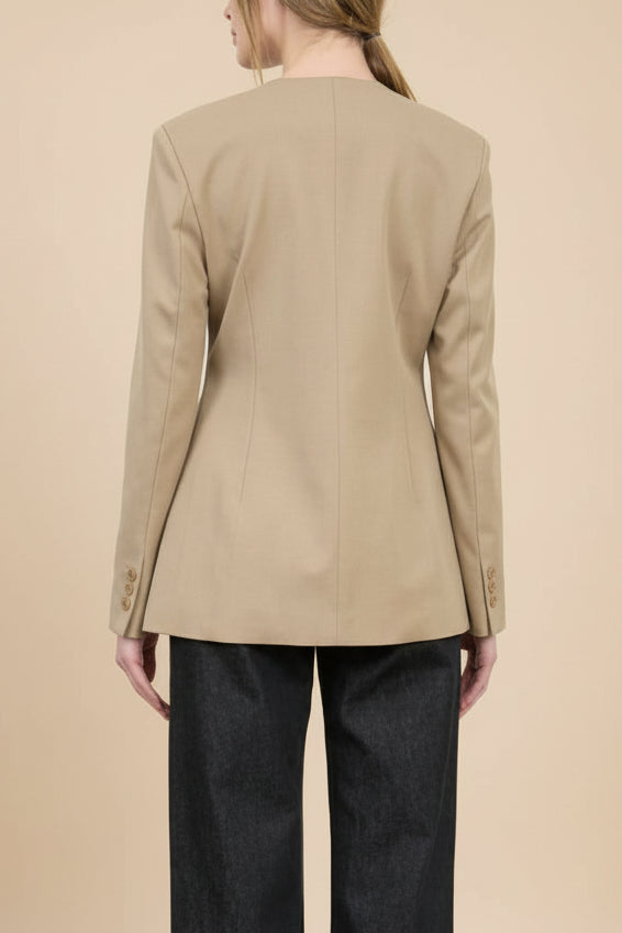 Armidale Beige Blazer with Shoulder Pads | La petite garçonne back model