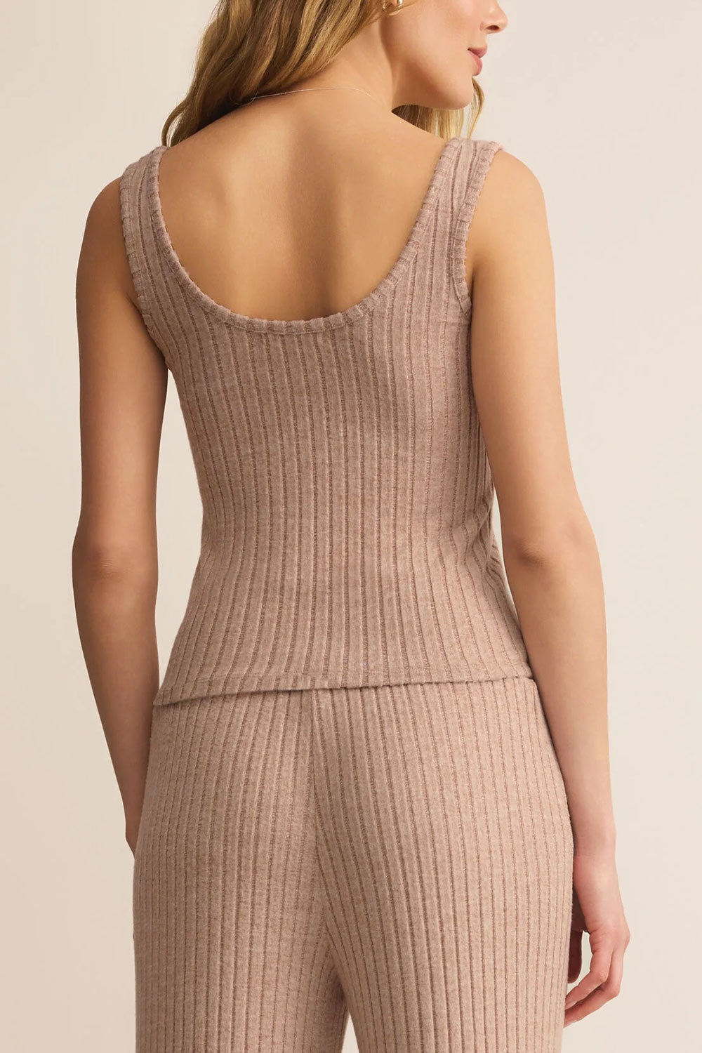 Assouan Beige Soft Ribbed Knit Tank Top | La petite garçonne back model