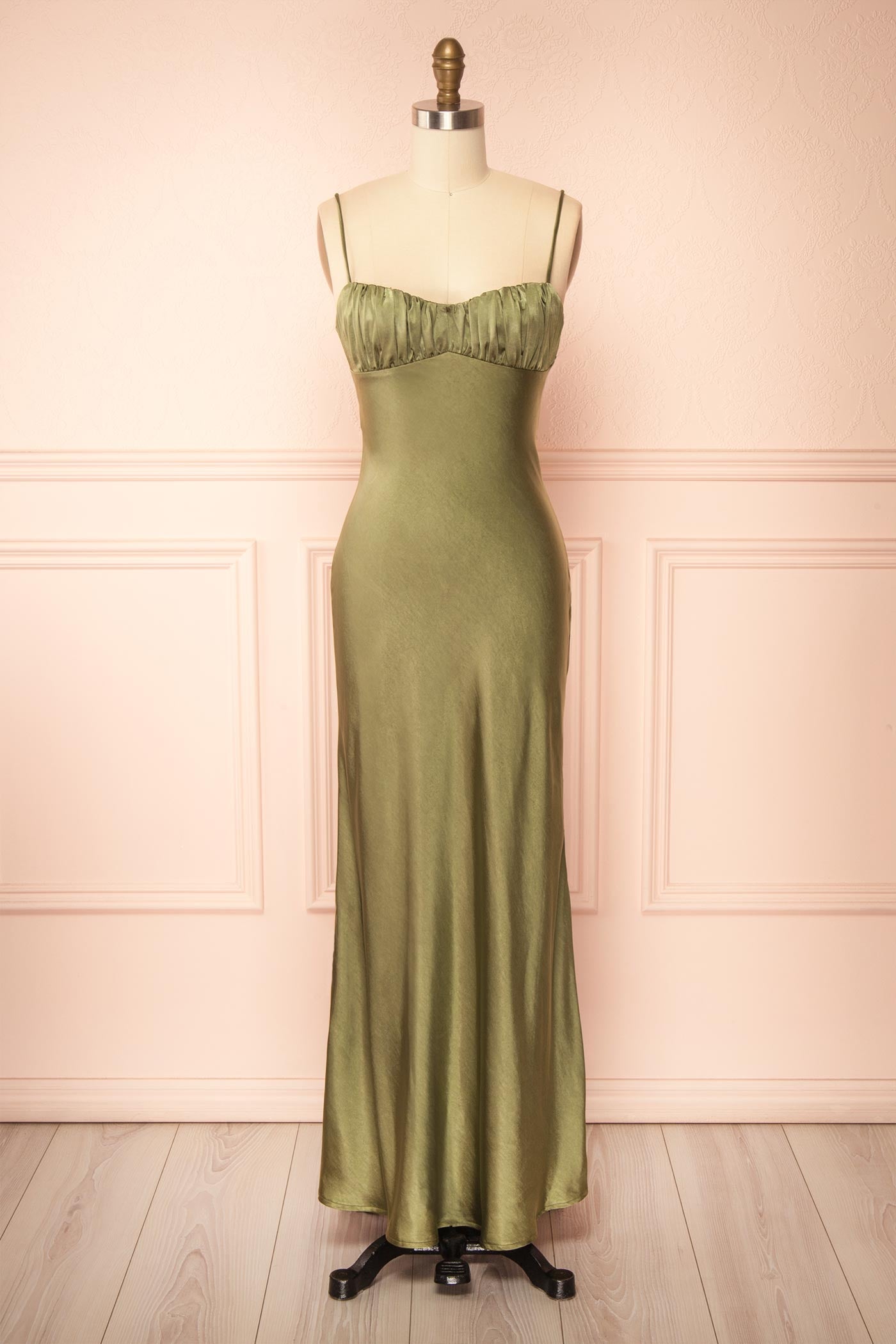 Acibelle Green Maxi Satin Dress with Open Back | Boutique 1861 front view