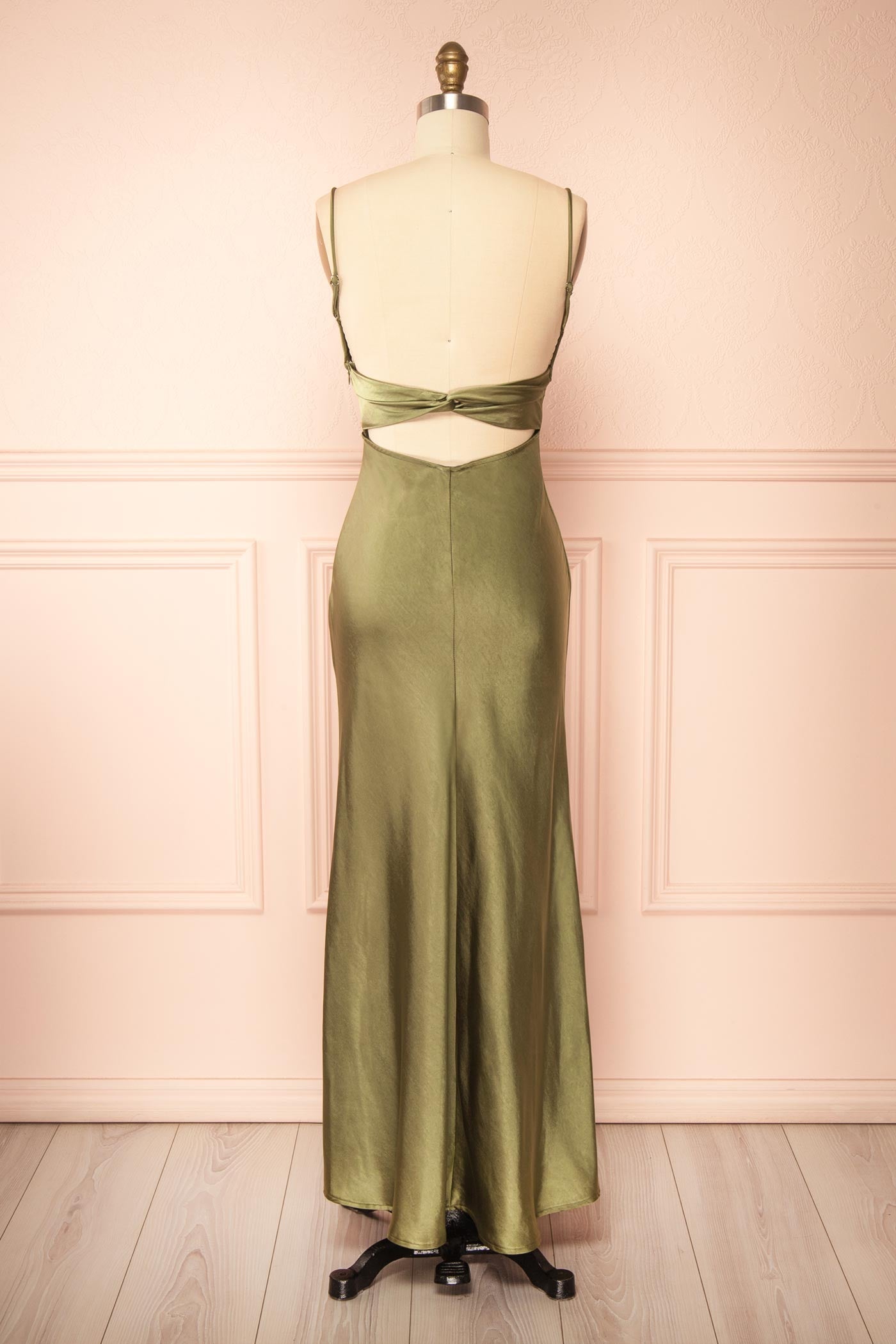 Acibelle Green Maxi Satin Dress with Open Back | Boutique 1861 back view