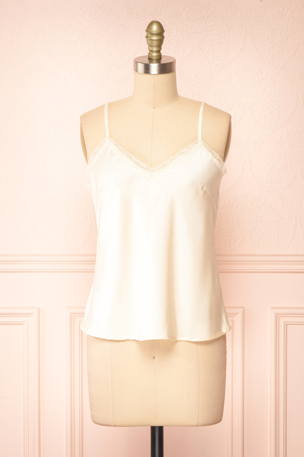 Alexa Ivoire Satin Cami Top w/ Lace Trim | Boutique 1861 front view