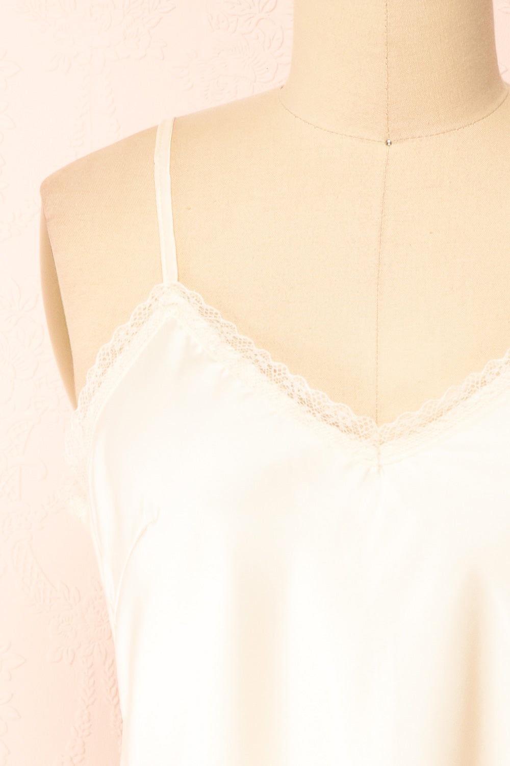 Alexa Ivoire Satin Cami Top w/ Lace Trim | Boutique 1861 front close-up