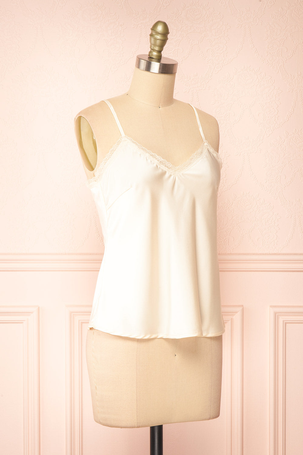 Alexa Ivoire Satin Cami Top w/ Lace Trim | Boutique 1861 side view