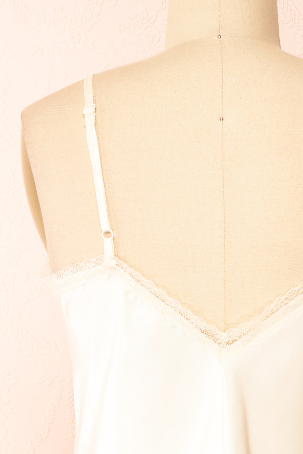 Alexa Ivoire Satin Cami Top w/ Lace Trim | Boutique 1861 back close-up