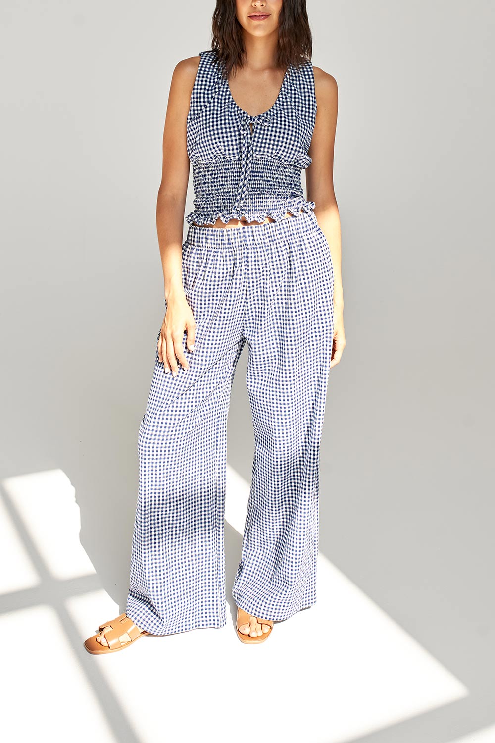 Ambala Navy Gingham Top with Smoked Waist by Dailystory | Boutique 1861 set view