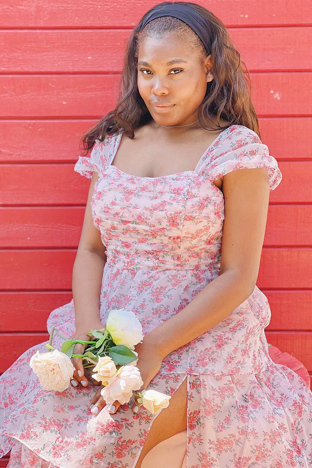 Althea Tiered Floral Maxi Dress | Boutique 1861 close-up on model