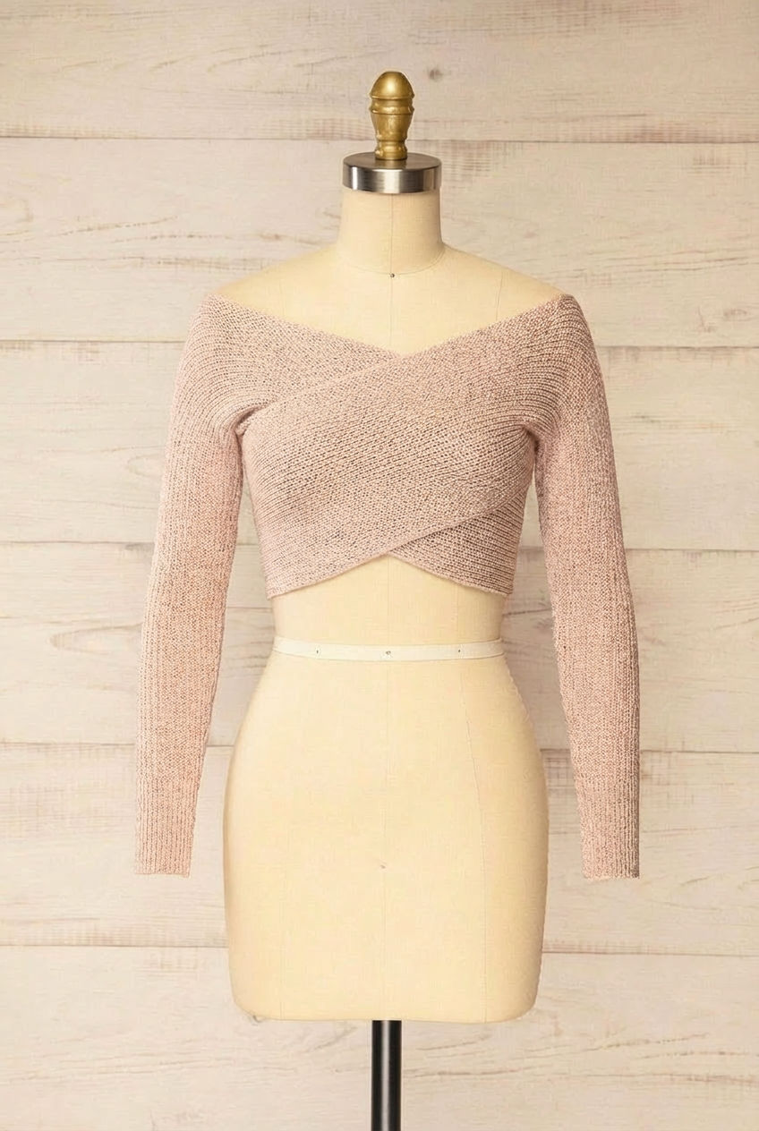Ameca Blush Knitted Convertible Crop Top | La petite garçonne front view