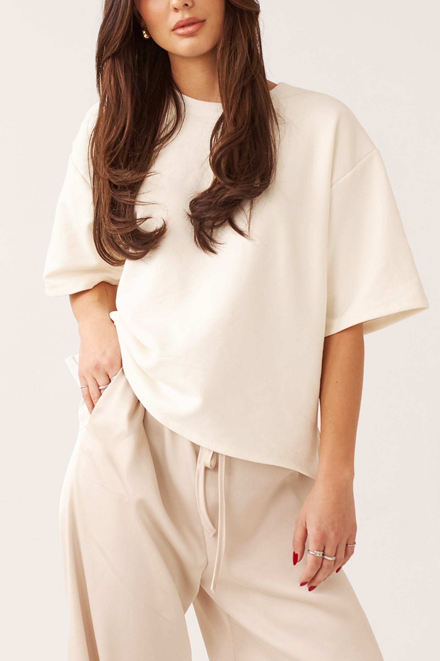 Anae Top Ivory Oversized Short Sleeve T-Shirt by Dailystory | La petite garçonne close-up