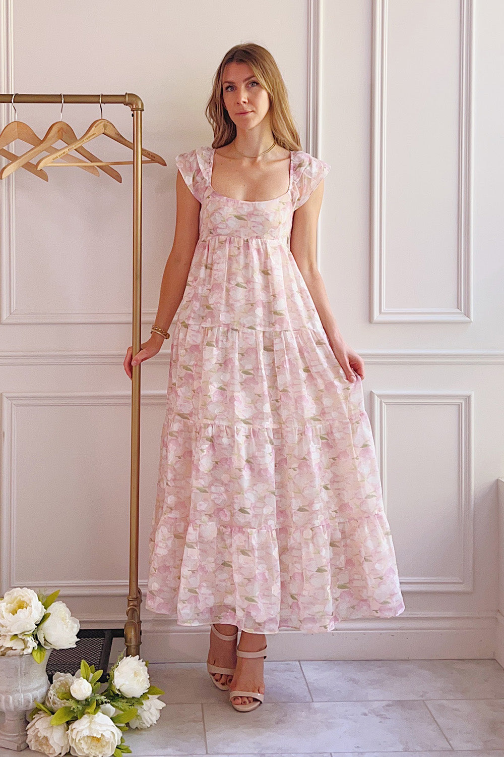 Anania Shimmery Floral Midi Dress | Boutique 1861 on model front