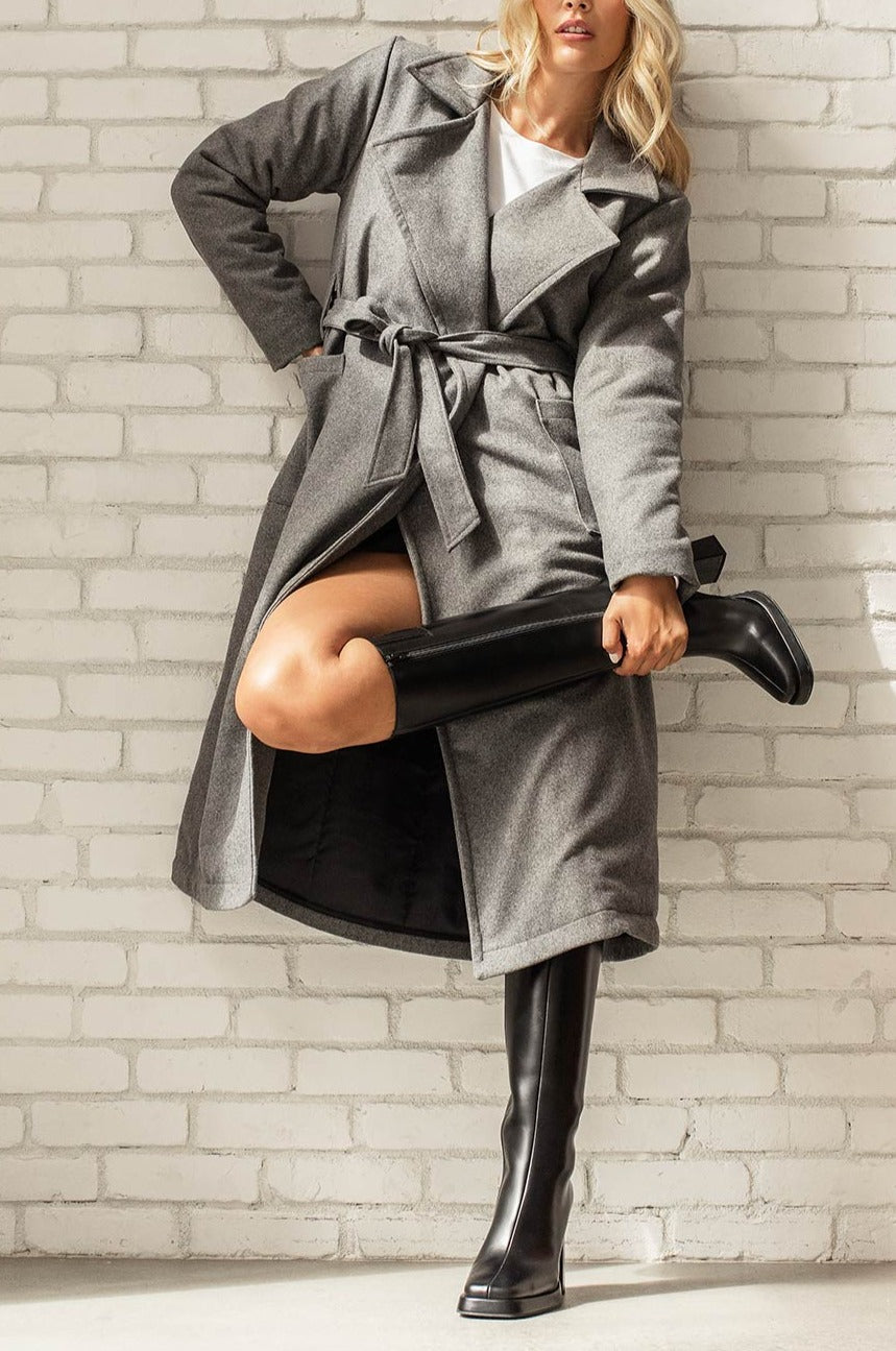 Dailystory Apolline Grey Belted Wool Coat | La petite garçonne closed