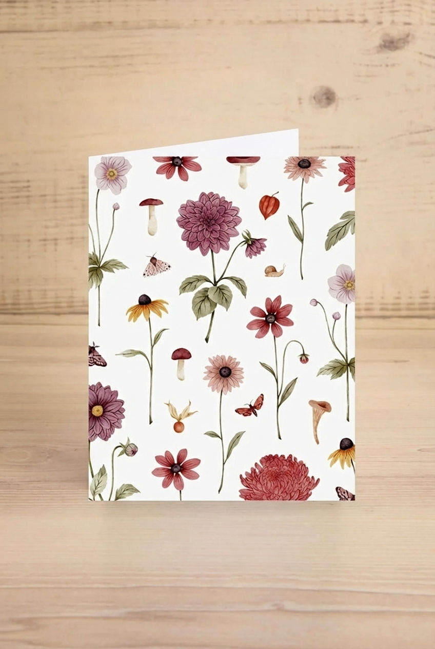 Floral and mushroom pattern Card design from Marie-Lise