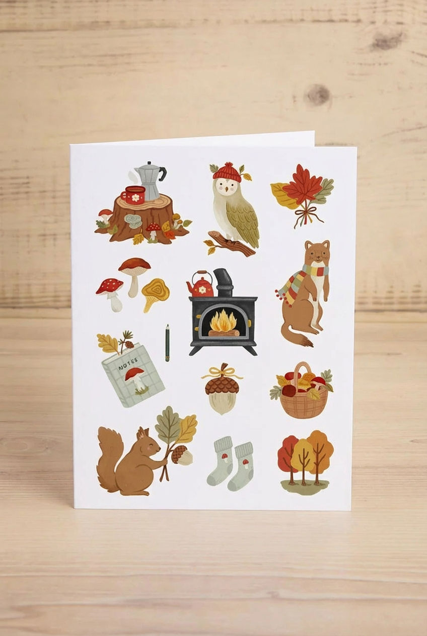 Set of autumn-themed illustrations card on a white background from Marie-Lise