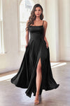 Darcy Black Maxi Satin Dress w/ Slit | Boutique 1861 model