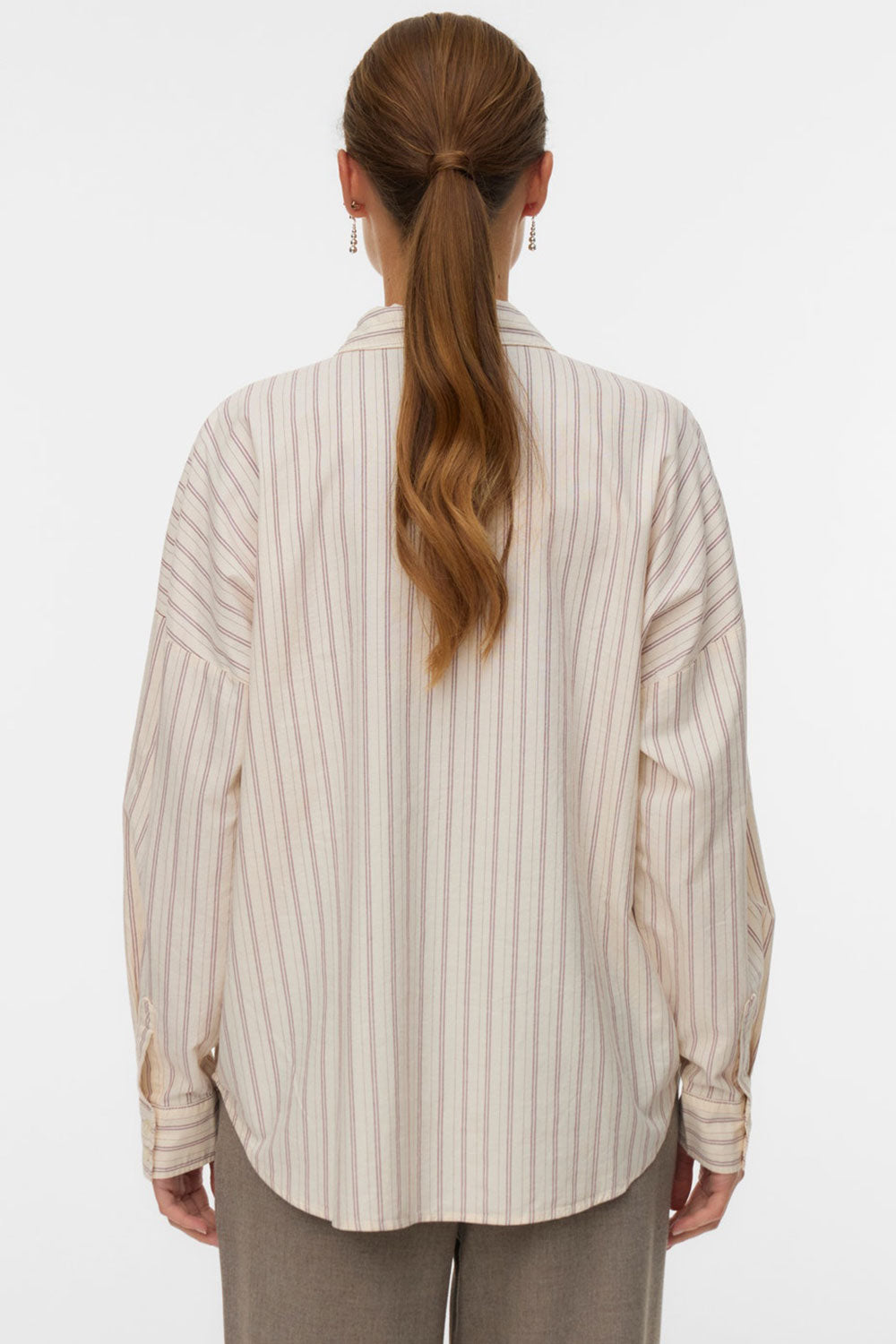 Woman wearing Bahamas Striped Button-Up Cotton Shirt | La petite garçonne back view