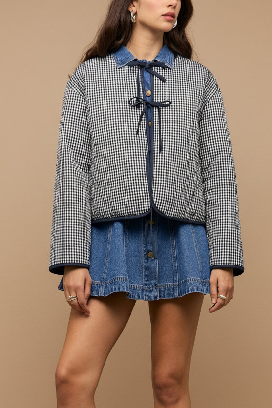 Ballia | Veste Réversible en Vichy Marine à Nouer