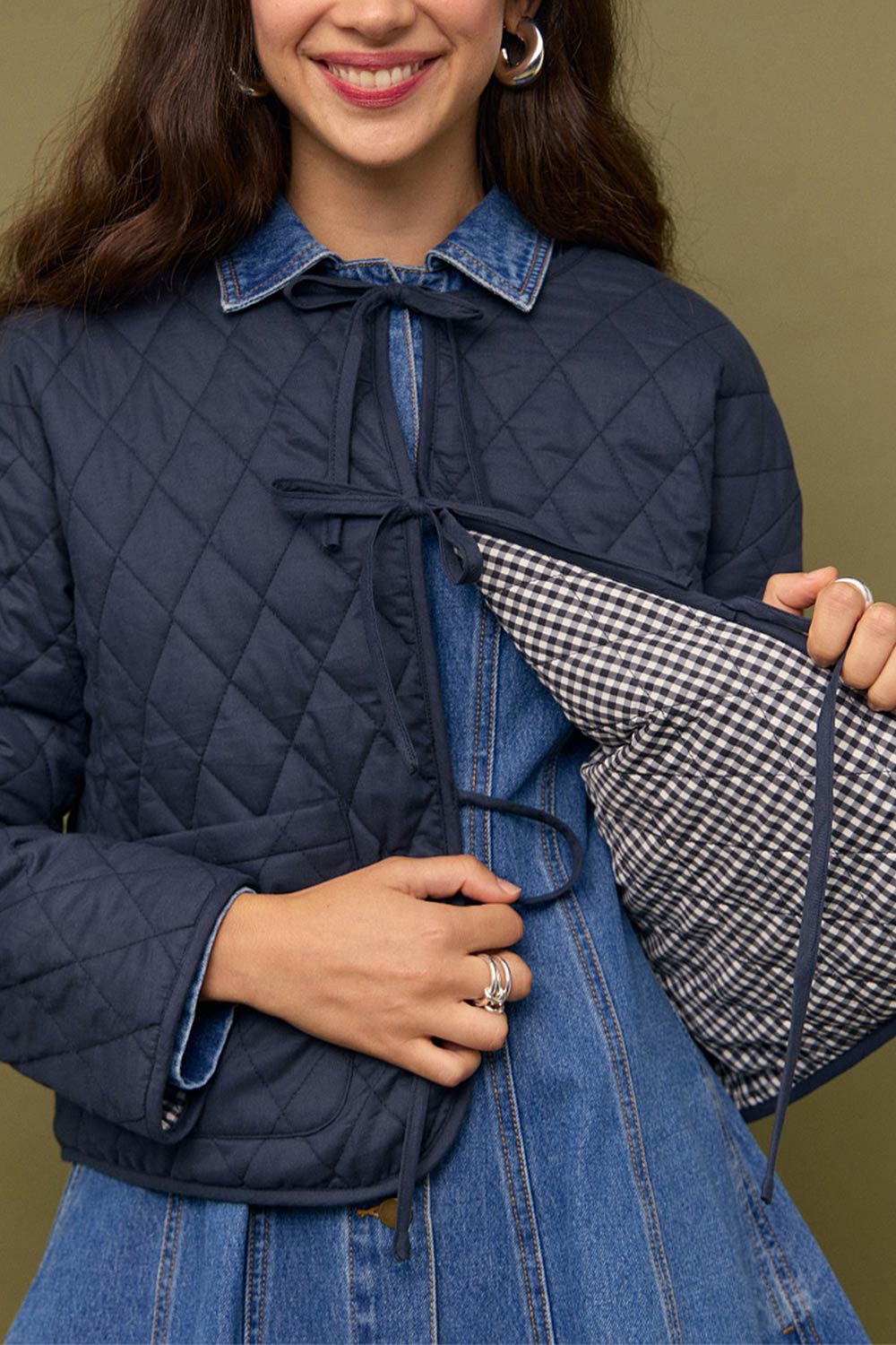 Ballia | Veste Réversible en Vichy Marine à Nouer