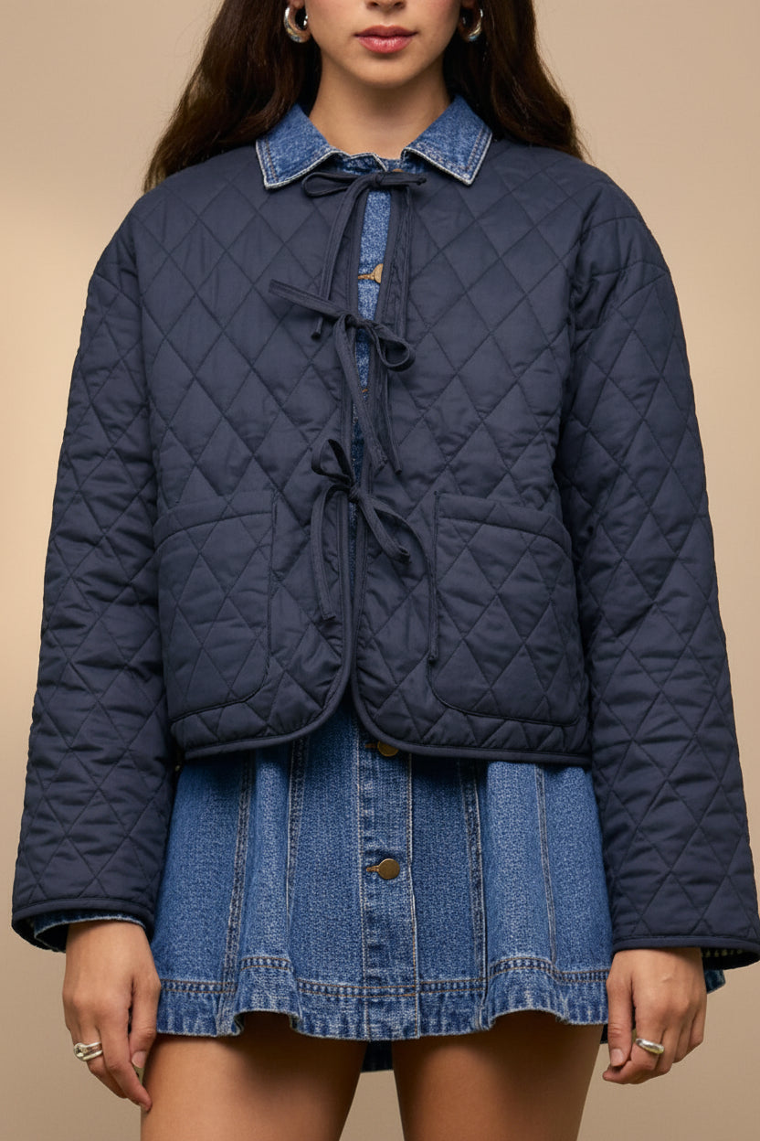 Ballia | Veste Réversible en Vichy Marine à Nouer