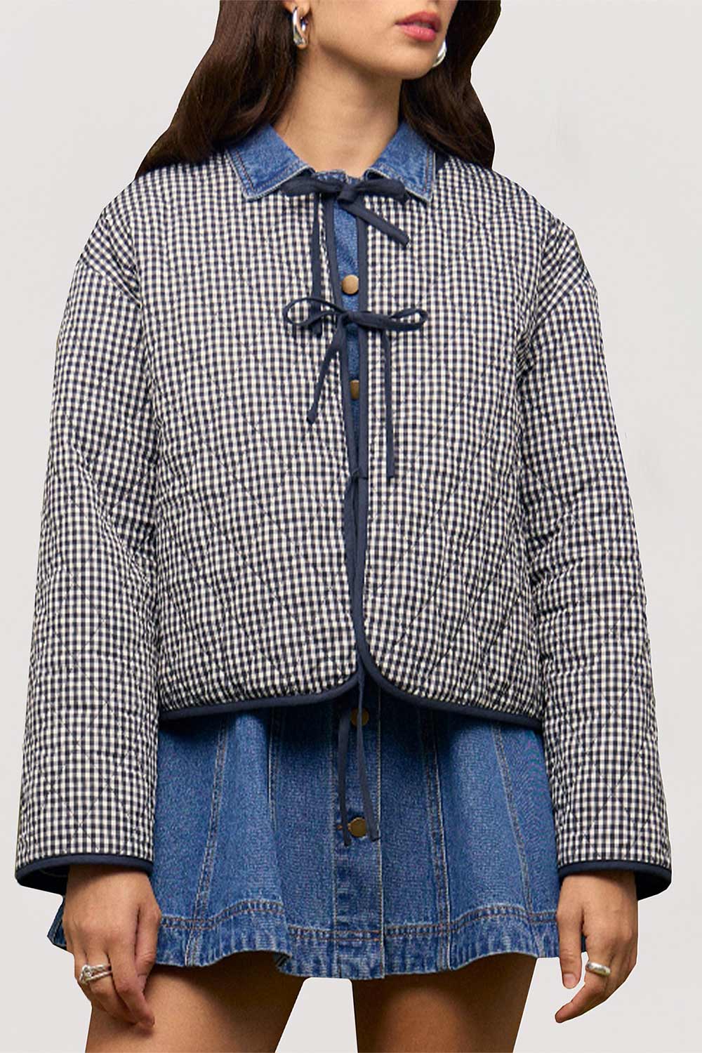 Ballia | Veste Réversible en Vichy Marine à Nouer