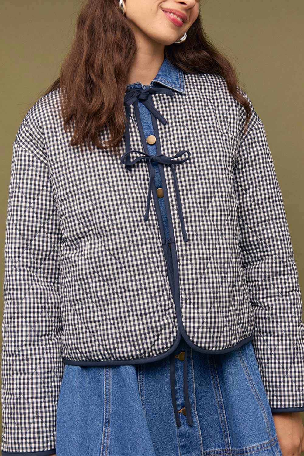 Ballia | Veste Réversible en Vichy Marine à Nouer