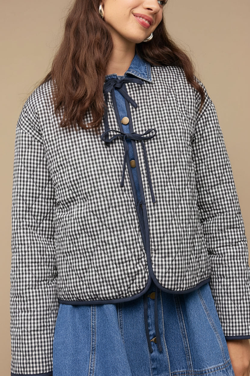 Ballia | Veste Réversible en Vichy Marine à Nouer