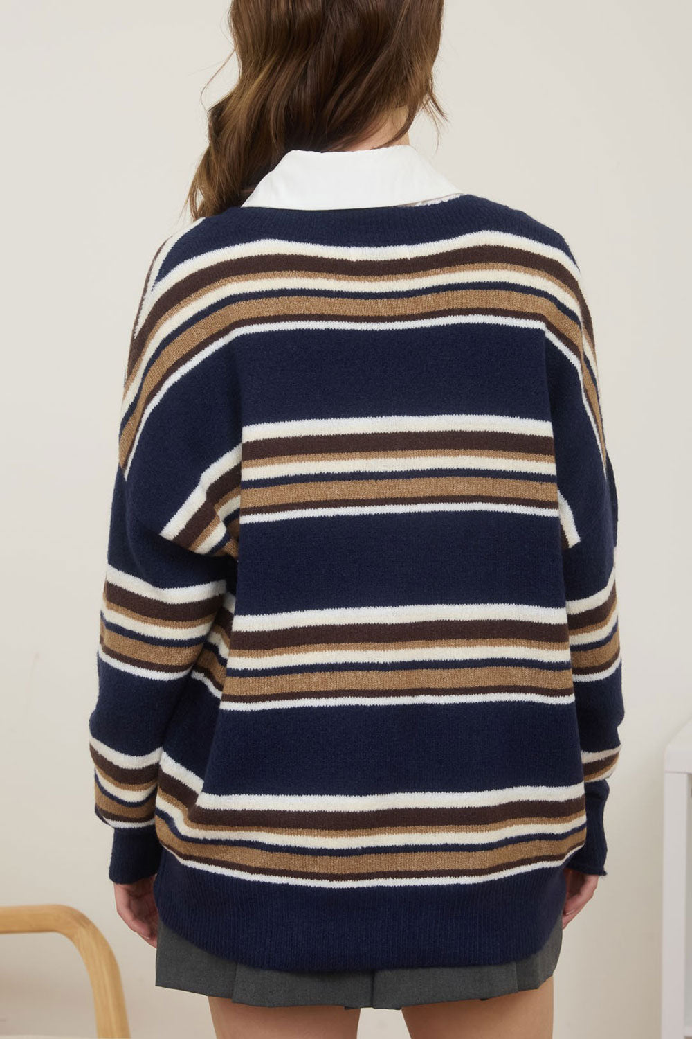 woman wearing Birethanti Striped and V-Neck Sweater from La petite garçonne backview
