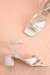 Topview Brenna Ivory Satin Block Heel Sandals with Knot Detail at boutique 1861