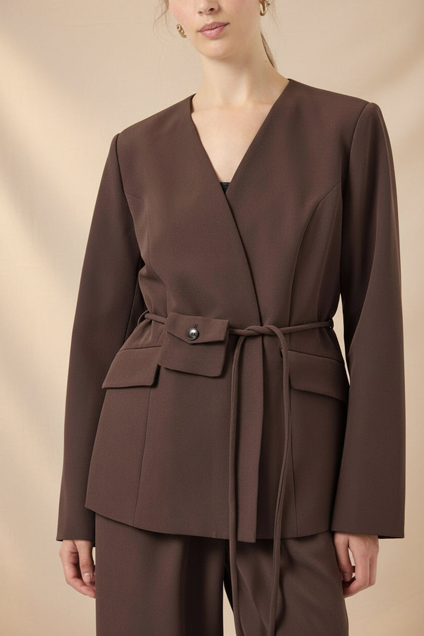 Bundi | Brown Blazer with Pocket on Drawstring