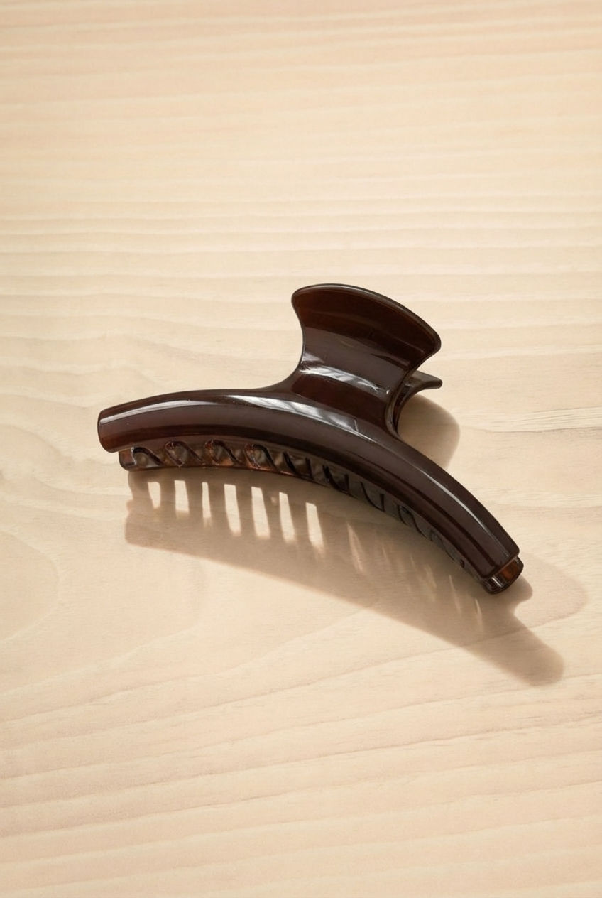 Large Hair clip Biscuit Brown against a wood background