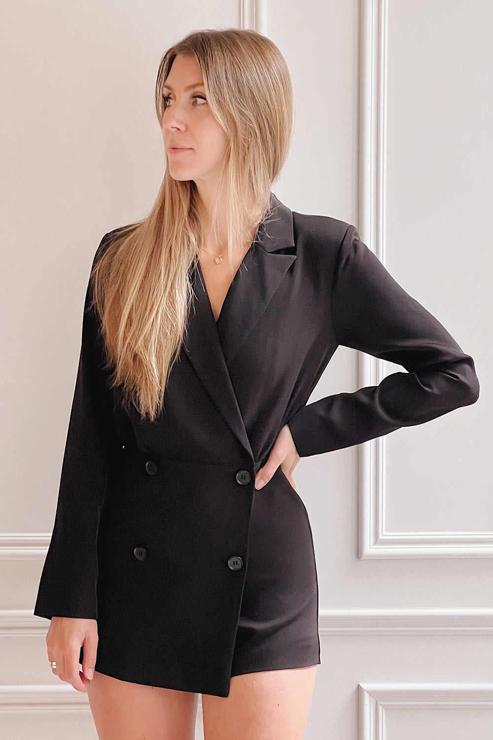Bobigny Black Blazer Romper | La petite garçonne on model