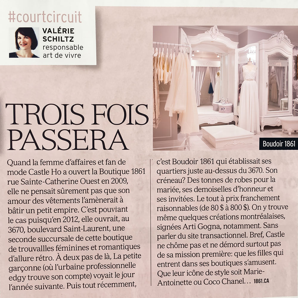 Article about the launch of boudoir 1861 in a magazine in 2016