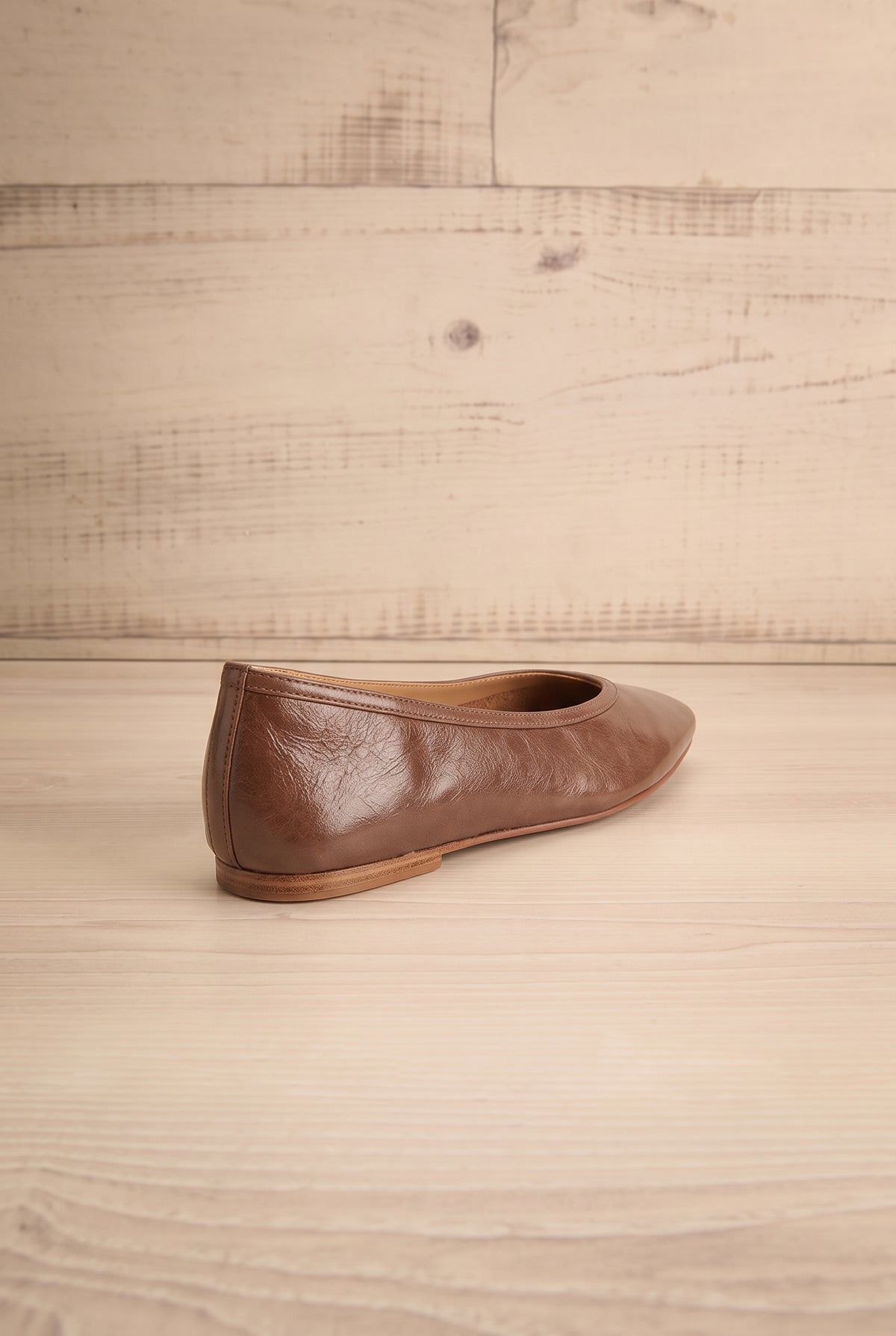 back view of Caret Brown Leather Square Toe Ballet Flats at La petite garçonne