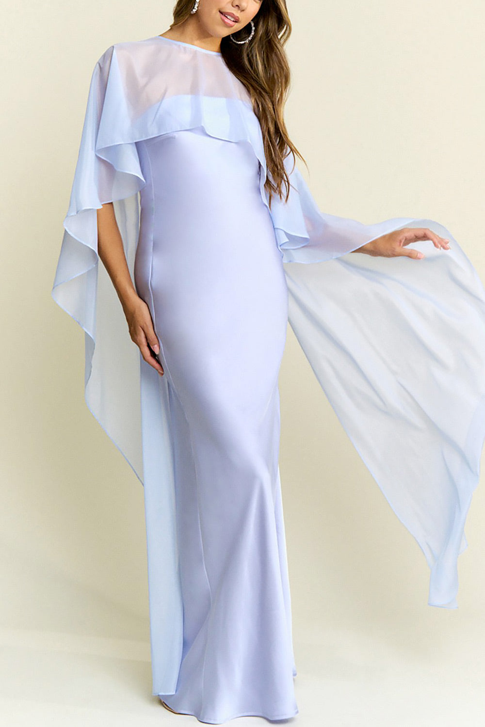 front of a woman wearing Cathleen Lavender Fitted Strapless Satin Maxi Dress from Boutique 1861