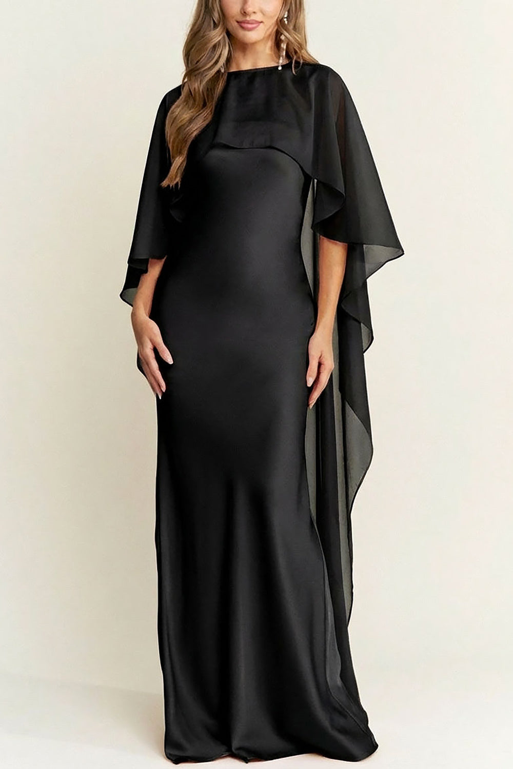 front of a woman wearing Cathleen Black Fitted Strapless Satin Maxi Dress from Boutique 1861