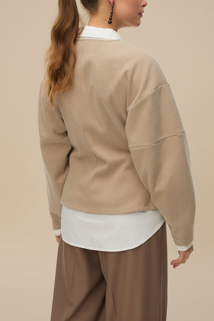 Ceduna Beige Button-Up Flared Cardigan | La petite garçonne back model