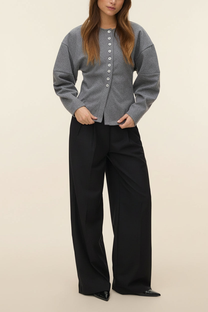 Ceduna Grey Button-Up Flared Cardigan | La petite garçonne view model